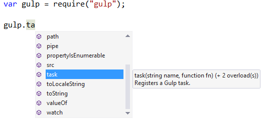 GulpFile.js Intellisense