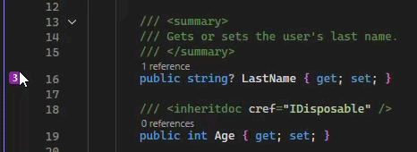 Dragging a numbered bookmark glyph to a different line in the Visual Studio editor.