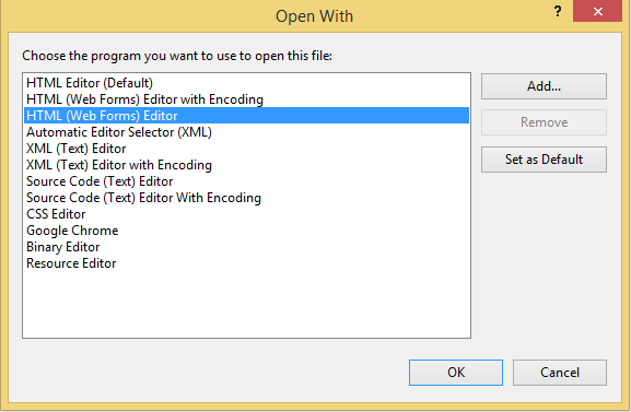 Visual Studio's Open With dialog