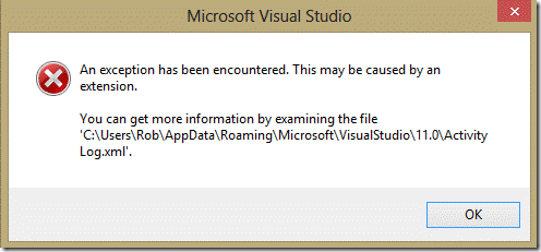 An exception has been encountered. This may be caused by an extension An exception has been encountered. This may be caused by an extension