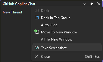 Take Screenshot command in a Visual Studio tool window context menu
